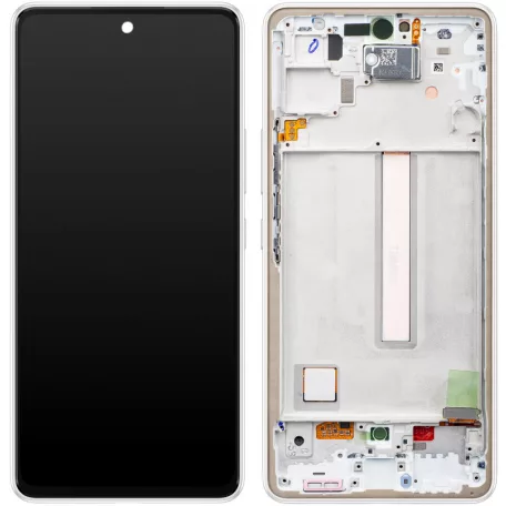 Samsung A536 Galaxy A53 5G fehér gyári LCD kijelző érintővel és kerettel (GH82-28024B)