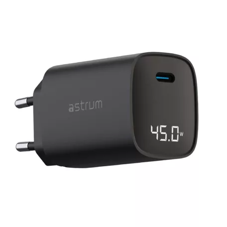 Astrum Watz 45L hálózati GaN töltő 1X Type-C, 45W, PD, 3A, fekete