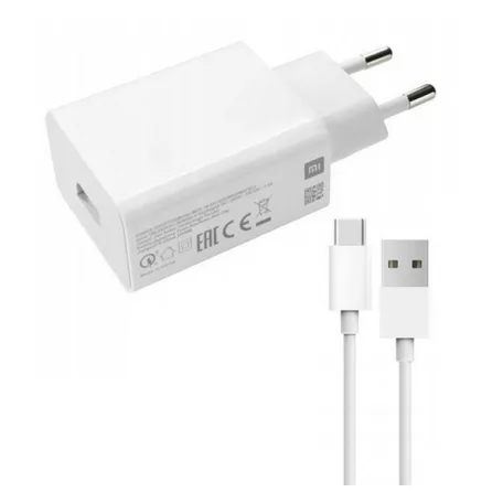 Csomagajánlat - Xiaomi MDY-14-EL gyári hálózati fehér gyors töltőfej 3A 33W USB - Type-C gyorstöltő adatkábellel 1m 3A