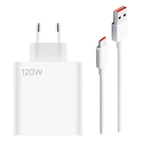 GaN Xiaomi MDY-14-EE gyári hálózati fehér gyors (Turbo) töltőfej 6A 120W USB - Type-C gyorstöltő adatkábellel 1m 6A