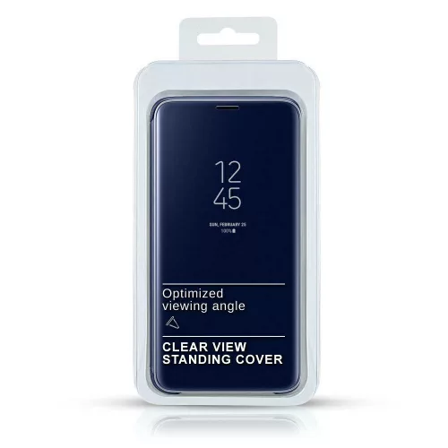 Clear View Huawei Y7 (2019) kék oldalra nyíló tükrös tok
