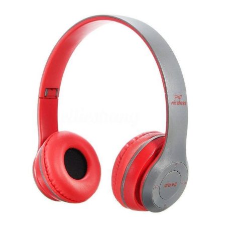 Foldable P47 fekete - piros sztereó összecsukható fejhallgató EDR technologiával, beepitett mikrofonnal, FM rádió, MicroSD foglalattal, Bluetooth 4.2