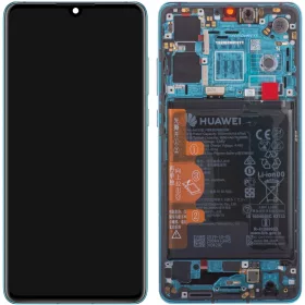   Huawei P30 kék (Aurora Blue) gyári LCD kijelző érintővel és kerettel HB436380ECW gyári akkumulátorral