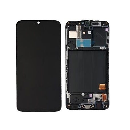 Samsung A405 Galaxy A40 (2019) fekete gyári LCD kijelző érintővel és kerettel