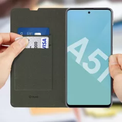   Muvit Samsung A515 Galaxy A51 (2020) kártyatartós bőrhatású könyvtok fekete