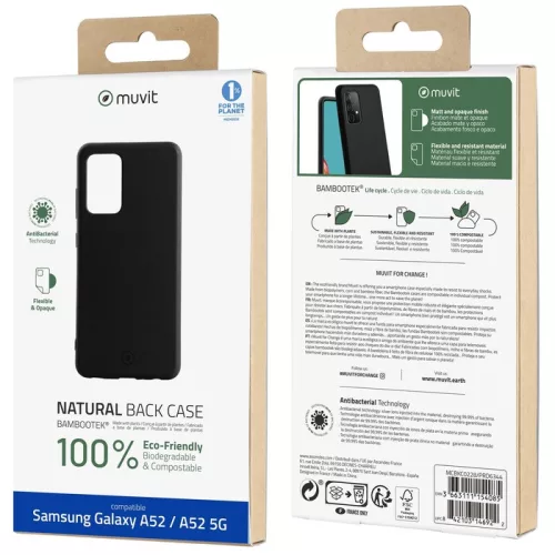 Muvit Samsung A525 / A526 Galaxy A52 4G / 5G ütésálló, bambuszrost alapú tok fekete