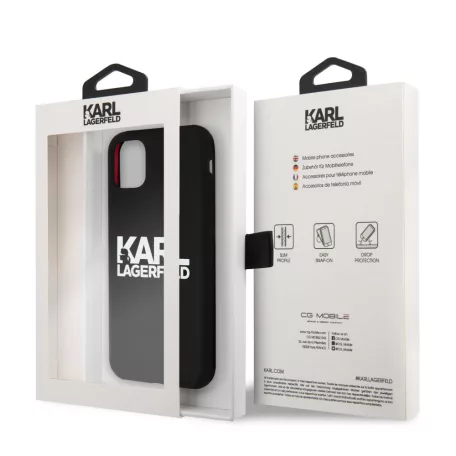 Karl Lagerfeld Apple iPhone 11 (6.1) 2019 Stack White Logo hátlapvédő tok fekete (KLHCN61SLKLRBK)