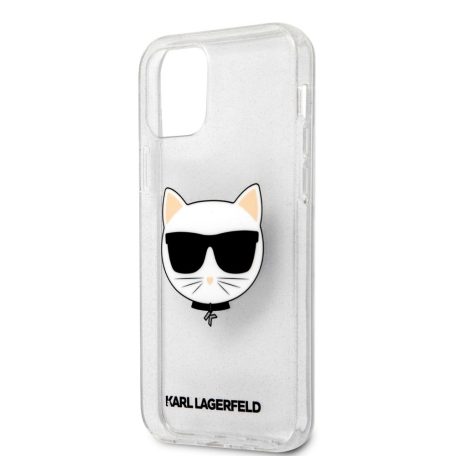 Karl Lagerfeld Choupette Head Apple iPhone 12 / 12 Pro 2020 (6.1) Glitter hátlapvédő tok ezüst (KLHCP12MCHTUGLS)