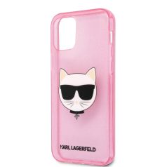   Karl Lagerfeld Choupette Apple iPhone 12 / 12 Pro 2020 (6.1) glitteres hátlapvédő tok pink (KLHCP12MCHTUGLP)