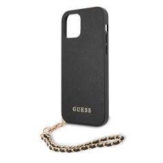   Guess Apple iPhone 12 / 12 Pro 2020 (6.1) PU Saffiano Gold Chain Case hátlapvédő tok fekete (GUHCP12MSASGBK)