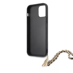   Guess Apple iPhone 12 / 12 Pro 2020 (6.1) PU Saffiano Gold Chain Case hátlapvédő tok fekete (GUHCP12MSASGBK)