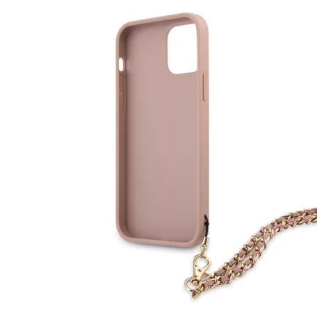 Guess Apple iPhone 12 / 12 Pro 2020 (6.1) PU Saffiano Gold Chain Case hátlapvédő tok pink (GUHCP12MSASGPI)