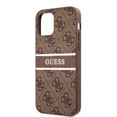   Guess Apple iPhone 12 / 12 Pro 2020 (6.1) PU 4G Printed Stripe Case hátlapvédő tok barna (GUHCP12M4GDBR)