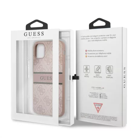 Guess Apple iPhone 11 (6.1) 2019 PU 4G Printed Stripe hátlapvédő tok pink (GUHCN614GDPI)