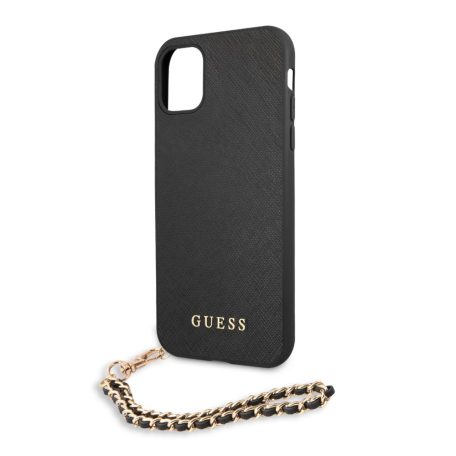 Guess Apple iPhone 11 (6.1) 2019 PU Saffiano Gold Chain Case hátlapvédő tok fekete (GUHCN61SASGBK)