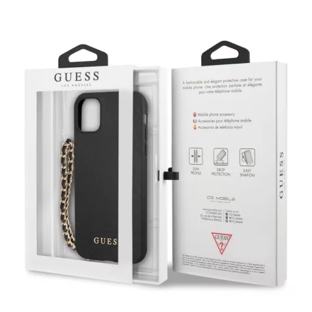 Guess Apple iPhone 11 (6.1) 2019 PU Saffiano Gold Chain Case hátlapvédő tok fekete (GUHCN61SASGBK)