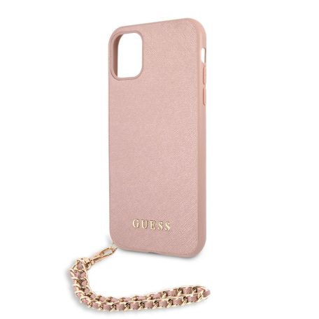 Guess Apple iPhone 11 (6.1) 2019 PU Saffiano Gold Chain Case hátlapvédő tok pink (GUHCN61SASGPI)