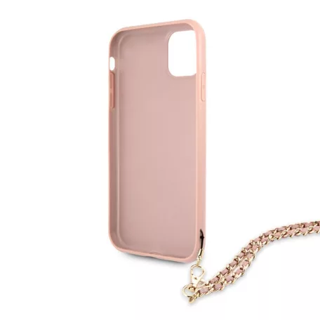 Guess Apple iPhone 11 (6.1) 2019 PU Saffiano Gold Chain Case hátlapvédő tok pink (GUHCN61SASGPI)