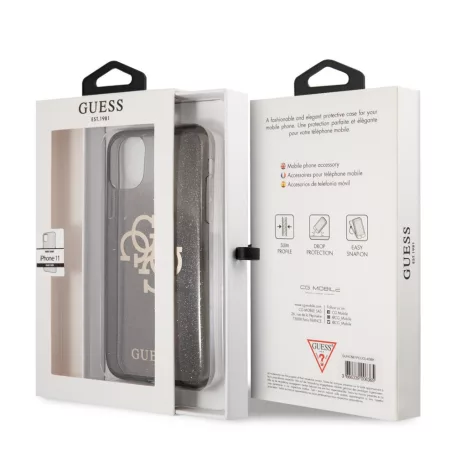 Guess Apple iPhone 11 (6.1) 2019 TPU Big 4G Full Glitter Case hátlapvédő tok fekete (GUHCN61PCUGL4GBK)