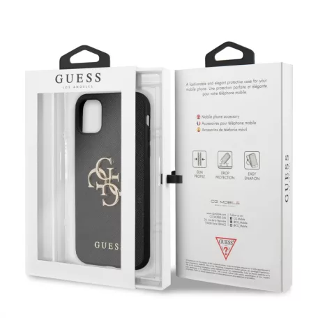 Guess Apple iPhone 11 (6.1) 2019 PU Saffiano Big 4G Metal Logo Case hátlapvédő tok fekete (GUHCN61SA4GGBK)