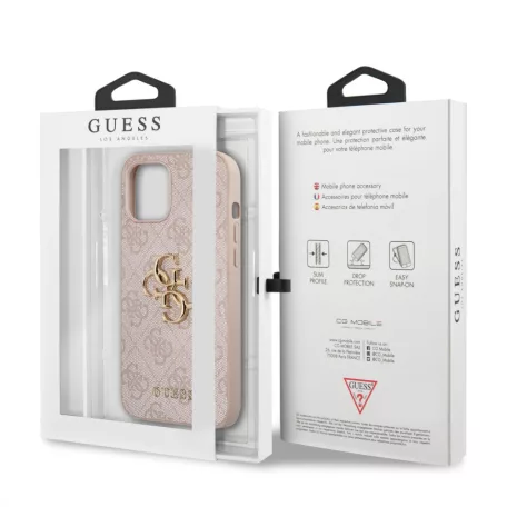 Guess Apple iPhone 12 Pro Max 2020 (6.7) PU 4G Metal Logo hátlapvédő tok pink (GUHCP12L4GMGPI)