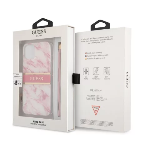 Guess Apple iPhone 13 (6.1) TPU Marble Stripe hátlapvédő tok pink (GUHCP13MKMABPI)