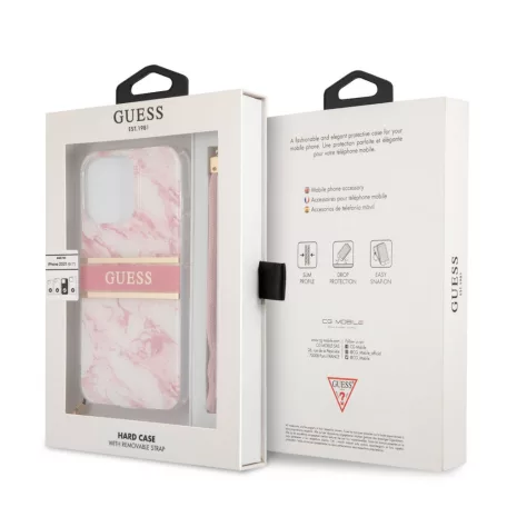 Guess Apple iPhone 13 Pro (6.1) TPU Marble Stripe hátlapvédő tok pink (GUHCP13LKMABPI)