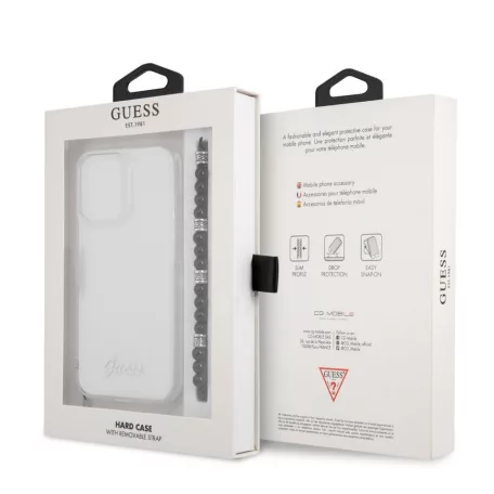 Guess Apple iPhone 13 Pro Max (6.7) PC Script and Black Pearls hátlapvédő tok átlátszó (GUHCP13XKPSBK)