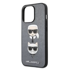   Karl Lagerfeld and Choupette Apple iPhone 13 Pro (6.1) PU Saffiano hátlapvédő tok ezüst (KLHCP13LSAKICKCSL)