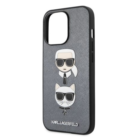 Karl Lagerfeld and Choupette Apple iPhone 13 Pro (6.1) PU Saffiano hátlapvédő tok ezüst (KLHCP13LSAKICKCSL)