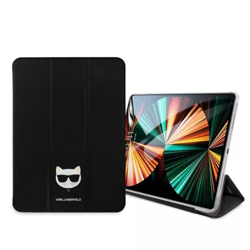 Karl Lagerfeld Apple iPad Pro 12.9 (2021) Choupette Head Saffiano oldalra nyíló könyv tok fekete (KLFC12OCHK)