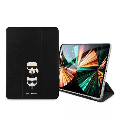 Karl Lagerfeld and Choupette Apple iPad Pro 12.9 (2021) Head Saffiano oldalra nyíló könyv tok fekete (KLFC12OKCK)