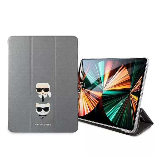 Karl Lagerfeld and Choupette Apple iPad Pro 12.9 (2021) Head Saffiano oldalra nyíló könyv tok ezüst (KLFC12OKCG)