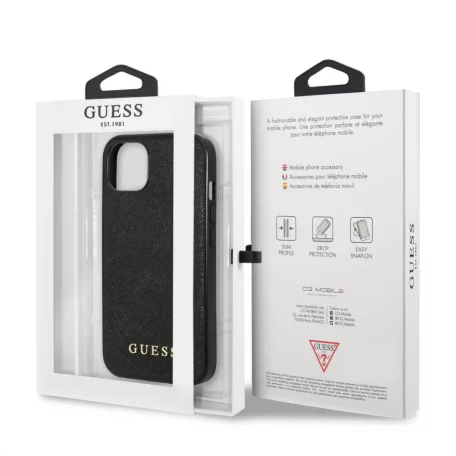 Guess Apple iPhone 13 (6.1) Saffiano PU Silicone hátlapvédő tok fekete (GUHCP13MSLSABK)