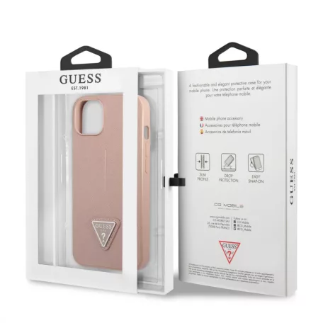 Guess PU Saffiano Triangle Apple iPhone 13 (6.1) hátlapvédő tok pink (GUHCP13MPSATLP)