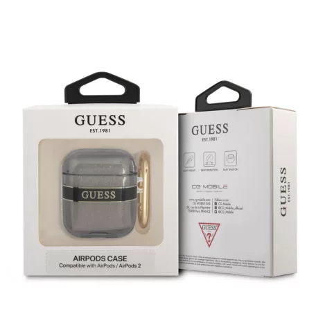 Guess TPU Printed Stripe Apple AirPods 1/2 szilikon tok fekete (GUA2LSC4EK)