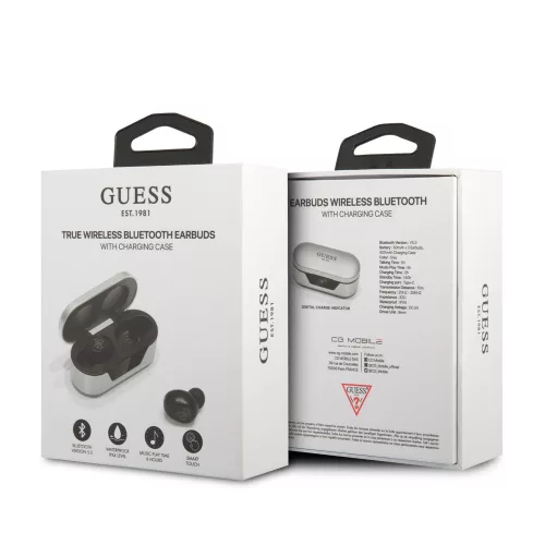 Guess True Wireless Classic Logo Bluetooth 5.0 sztereó TWS headset beépített mikrofonnal ezüst (GUTWST31EG)