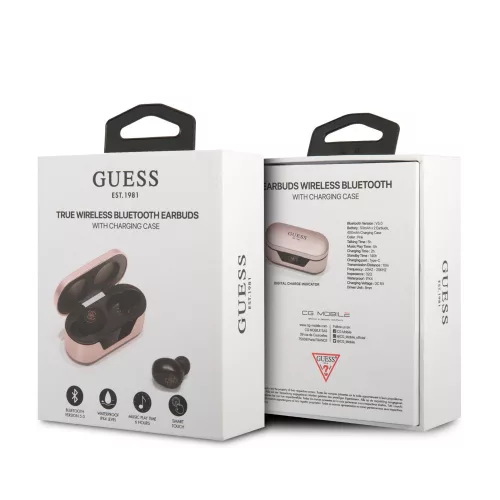 Guess True Wireless Classic Logo Bluetooth 5.0 sztereó TWS headset beépített mikrofonnal pink (GUTWST31EP)