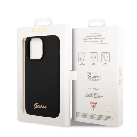 Guess Apple iPhone 14 Pro Max (6.7) Silicone Metal Logo hátlapvédő tok fekete (GUHCP14XSLSMK)