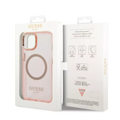 Guess Apple iPhone 14 Plus (6.7) Translucent MagSafe hátlapvédő tok pink (GUHMP14MHTCMP)