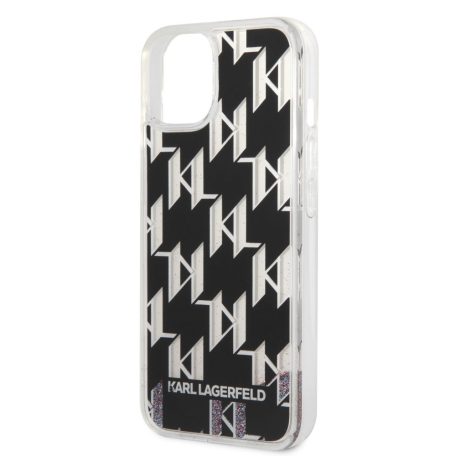 Karl Lagerfeld Monogram Liquid Glitter Apple iPhone 14 Pro (6.1) hátlapvédő tok fekete (KLHCP14LLMNMK)