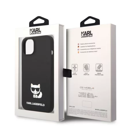 Karl Lagerfeld Liquid Silicone Choupette Apple iPhone 14 (6.1) hátlapvédő tok fekete (KLHCP14SSLCTBK)