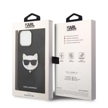 Karl Lagerfeld PU Saffiano Choupette Head Apple iPhone 14 Pro Max (6.7) hátlapvédő tok fekete (KLHCP14XSAPCHK)
