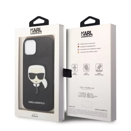 Karl Lagerfeld PU Saffiano Karl Head Apple iPhone 14 (6.1) hátlapvédő tok fekete (KLHCP14SSAPKHK)