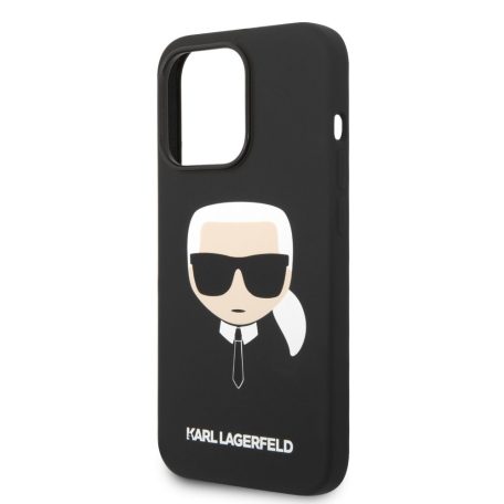Karl Lagerfeld Liquid Silicone Karl Head Apple iPhone 14 Pro (6.1) hátlapvédő tok fekete (KLHCP14LSLKHBK)