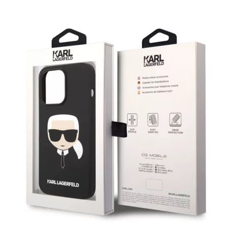 Karl Lagerfeld Liquid Silicone Karl Head Apple iPhone 14 Pro (6.1) hátlapvédő tok fekete (KLHCP14LSLKHBK)