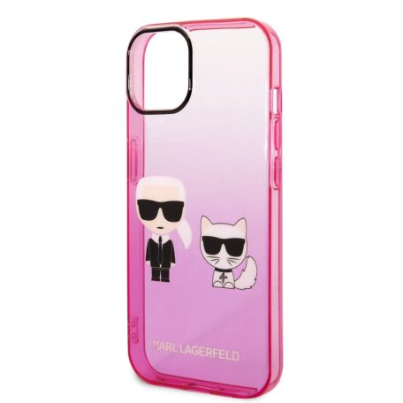 Karl Lagerfeld Gradient Karl and Choupette Apple iPhone 14 (6.1) hátlapvédő tok pink (KLHCP14STGKCP)