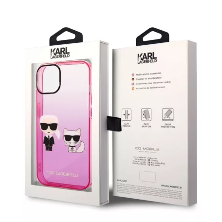 Karl Lagerfeld Gradient Karl and Choupette Apple iPhone 14 (6.1) hátlapvédő tok pink (KLHCP14STGKCP)