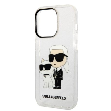 Karl Lagerfeld IML Glitter Karl and Choupette NFT Apple iPhone 14 Pro (6.1) hátlapvédő tok átlátszó (KLHCP14LHNKCTGT)