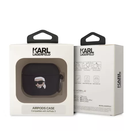 Karl Lagerfeld 3D Logo NFT Karl Head Apple Airpods 3 szilikon tok fekete (KLA3RUNIKK)
